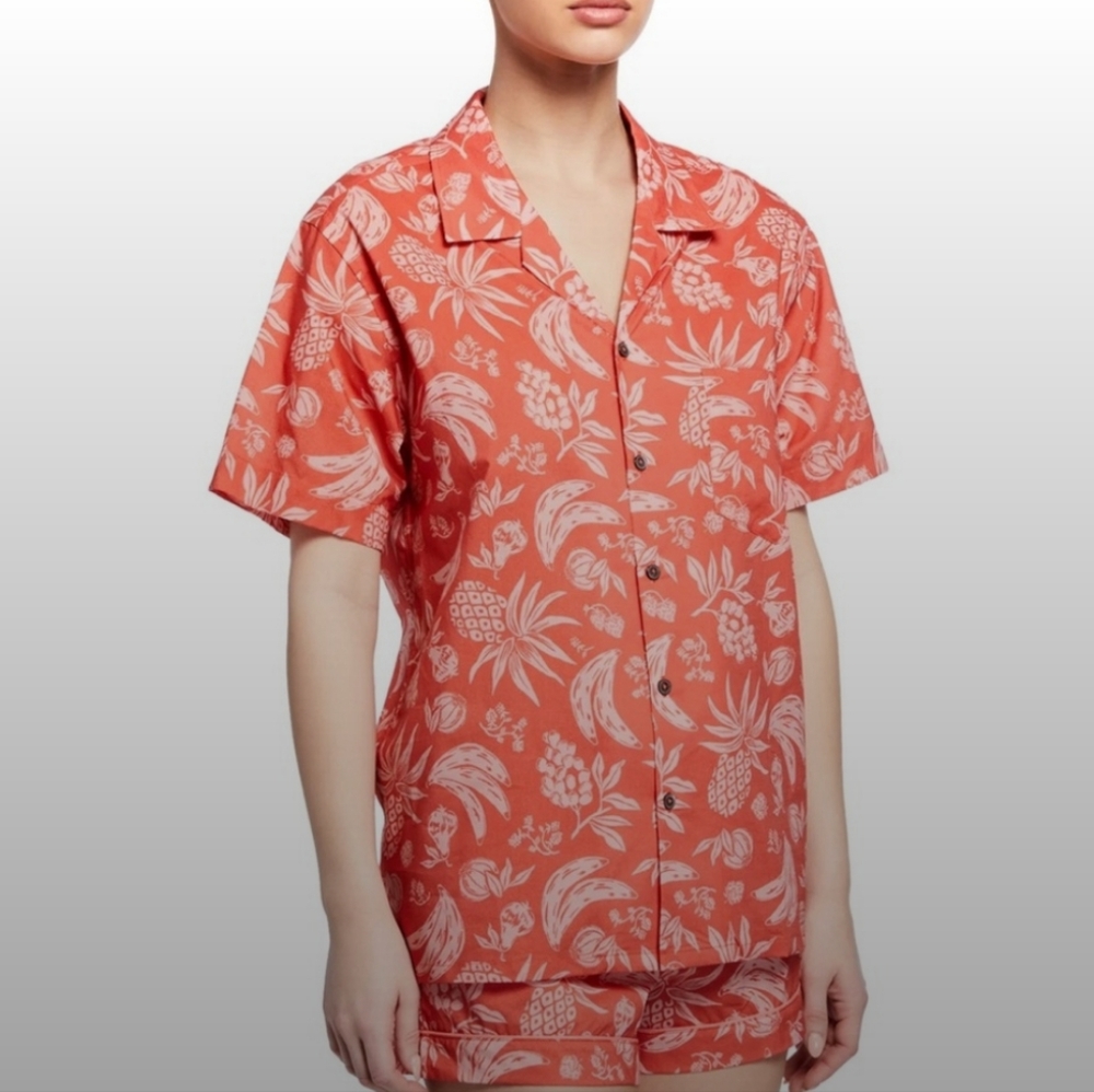 Coral Floral-Print Short Pajama Set - Women